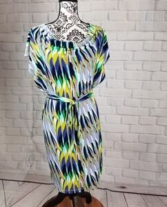 Scarlett sz 10 geo print stretch dress tie waist
